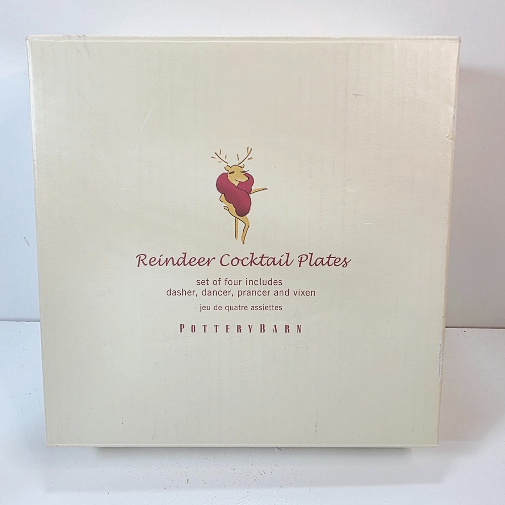 Vintage 2003 Pottery Barn Reindeer 8 .5" Cocktail Plates Set of 4 Retired Japan